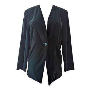 Vintage Green Velvet Single Button V-neck Blazer